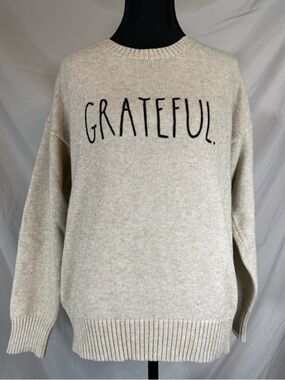 Rae Dunn “Grateful” Graphic Sweater 🖤 Size Large 🦃